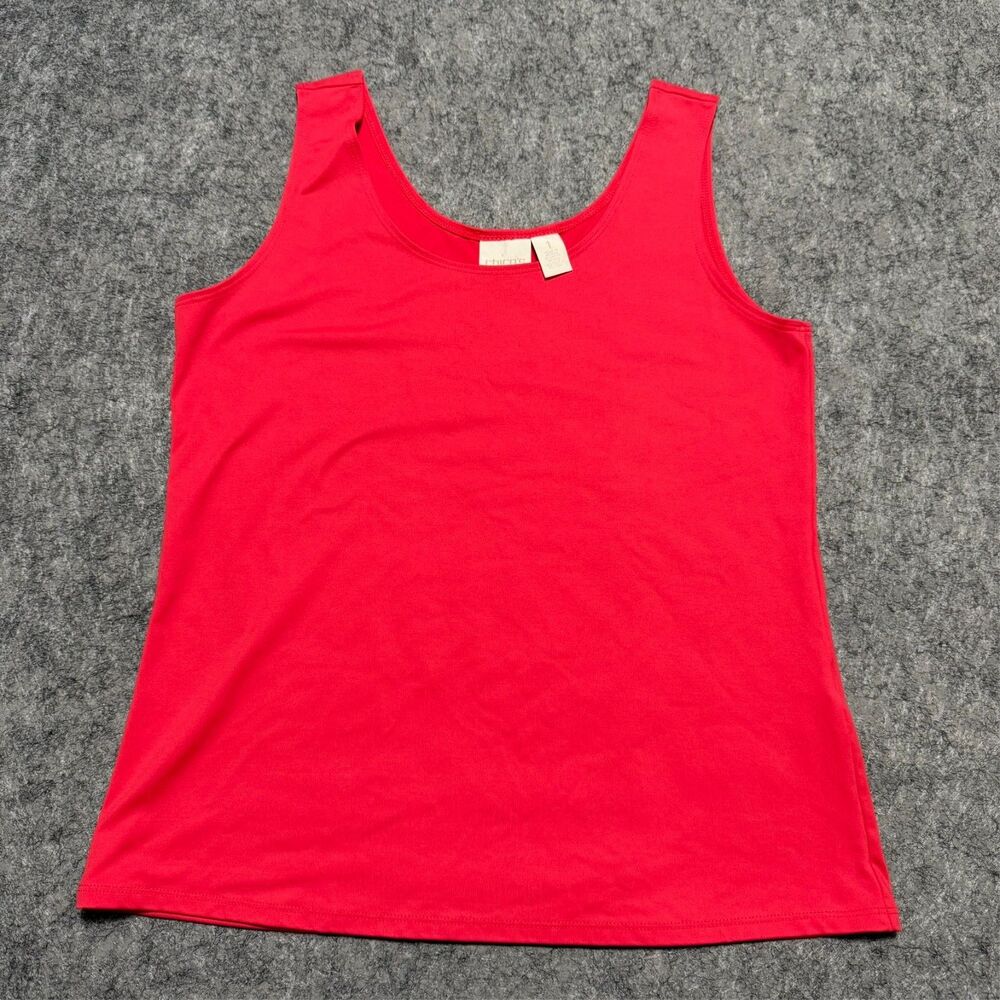 Chicos Womens Sleeveless Tank Top Size 1 Red Nylon Scoop Neck Pullover